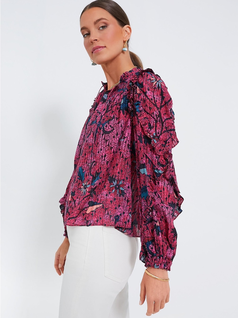 Ulla Johnson Manet Blouse Pink Print Size 4